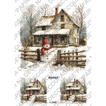 Výtvarný papír Rýžový a soft papír na decoupage - Zimní stavení, sněhulák - KB2456 Materiál: Rýžový papír, Rozměr: A4