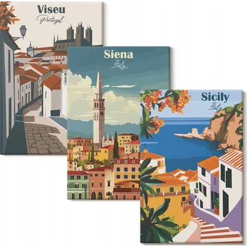 Obraz Sada obrazů na plátně Retro ilustrace měst světa 3x 20x30 cm