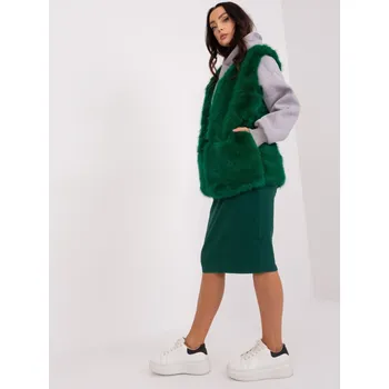 Dámská vesta Tmavě zelené kožešinová vesta AT-