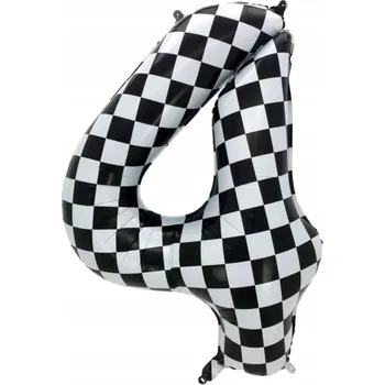 Balónek Fóliový Balónek Číslice "4" Šachovnice Závodní (100 cm)