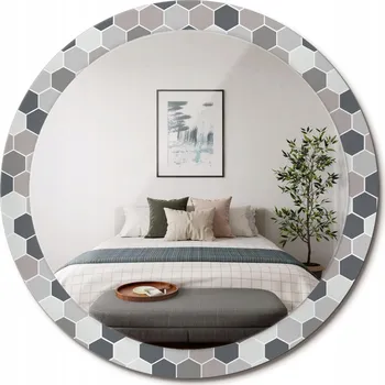 Zrcadlo Nástěnné Zrcadlo s ozdobným skleněným rámem, šestihranný vzor, průměr 90 cm