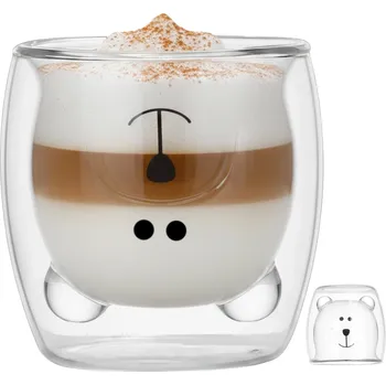 TERMOSOVÁ SKLENICE MEDVÍDEK s dvojitou stěnou HRNEK NA KÁVU ČAJ LATTE 250ML