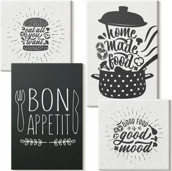 Obraz Obraz Na Plátně Sada Obrazů do Galerie Grafika jídlo kulinářské motivy 4 kusy