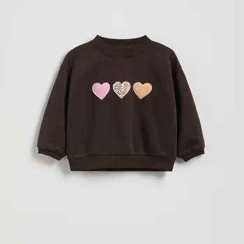 Dívčí mikina Reserved - Mikina s nášivkami - tmavě hnědá - 336FA-89X - 336FA-89X-110