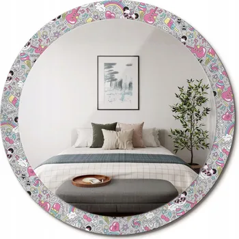 Zrcadlo Zrcadlo s potiskem do koupelny, kuchyně, předsíně, Panda jednorožec, průměr 90 cm