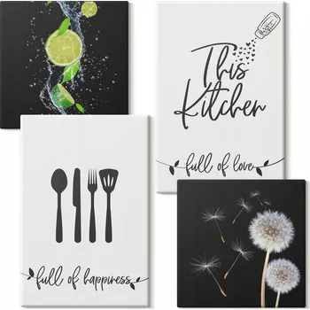 Obraz Sada obrazů na plátně Poupata pampelišek limetková kuchyně nápisy 4 kusy