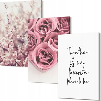 Obraz Vícedílný Obraz Na Plátně Set Květiny kytice růží s nápisem 30x20 cm