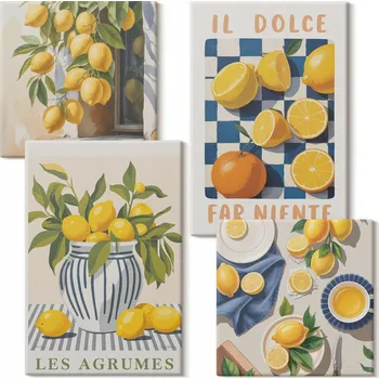 Obraz Sada obrazů na zeď Citrusové plody retro žluté 4 kusy