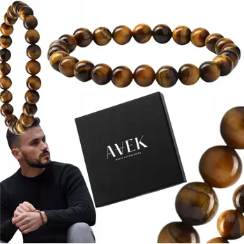 Náramek PÁNSKÝ NÁRAMEK Z HNĚDÝCH KORÁLKŮ Z KAMENE TYGŘÍ OKO SYMBOL 8MM AVEK