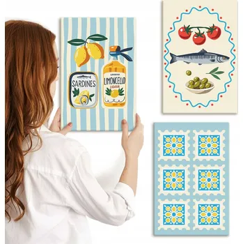 Obraz Sada obrazů - Kuchyňské ilustrace ve středomořském stylu 3x 20x30 cm