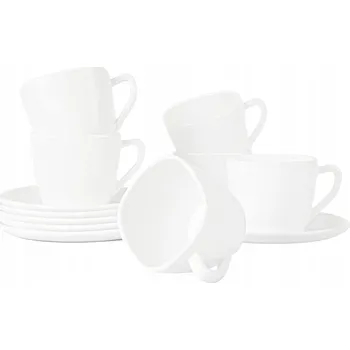 Šálky na kávu 220ml sada bílé čtvercové s podšálkem ODERIS Porcello