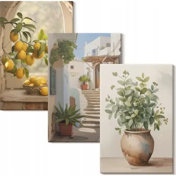 Obraz Vícedílný Obraz Na Plátně Sada Citrony ve váze rostliny 3x 20x30 cm