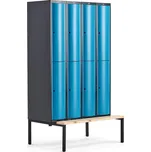 Boxová šatní skříň CURVE, 4 sekce, 8 boxů, 2120x1200x550 mm, lavice, modré dveře