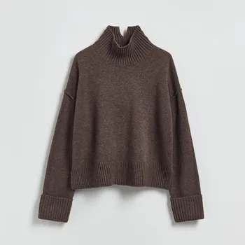 Dámský svetr Reserved - Rolák z vlny - tmavě hnědá - 382GX-89X - 382GX-89X-XL