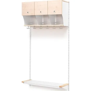 Věšák Šatní stěna JEPPE, 3 boxy, 1790x900x310 mm, bříza/bílá