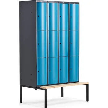 Šatní skříň Boxová šatní skříň CURVE, 4 sekce, 12 boxů, 2120x1200x550 mm, lavice, modré dveře