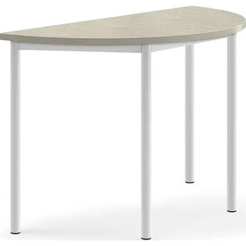Psací stůl Stůl SONITUS, půlkruh, 1200x600x760 mm, bílé nohy, deska s linoleem, šedá