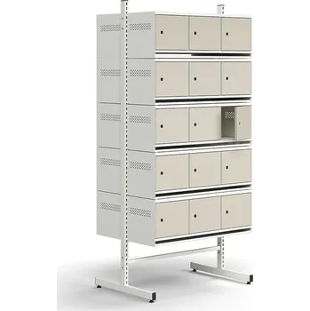 Věšák Skříň na boty ENTRY, 30 kovových dvířek, 1800x900x600 mm, bílá/šedá