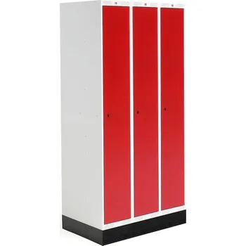 Šatní skříň Šatní skříňka ROZ, 3 sekce, se soklem, 1890x900x550 mm, červená