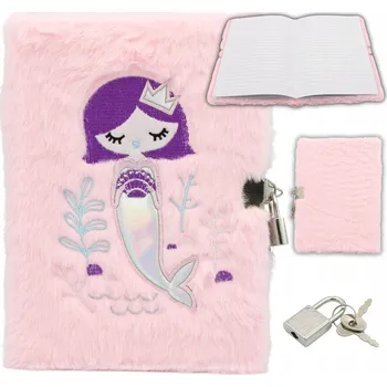 Zápisník Plyšový deník se zámkem na klíček Notes Růžová Mořská panna 80 listů A5