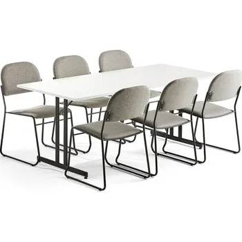 Jídelní set Sestava EMILY + DAWSON, 1 stůl a 6 židlí, béžová/černá