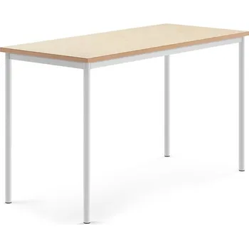 Jídelní stůl Stůl SONITUS, 1600x700x900 mm, bílé nohy, deska s linoleem, béžová