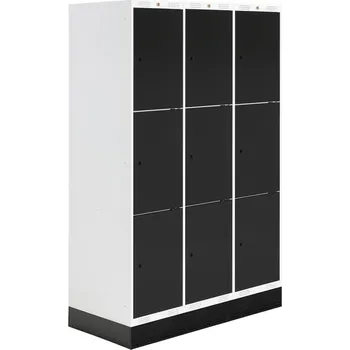 Šatní skříň Šatní skříňka ROZ, 3 sekce, 9 boxů, se soklem, 1890x1200x550 mm, černá