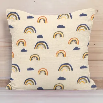 Povlak na polštářek Mušelínový povlak na polštář MSN-073 Duhy na krémově žlutém 50 x 60 cm