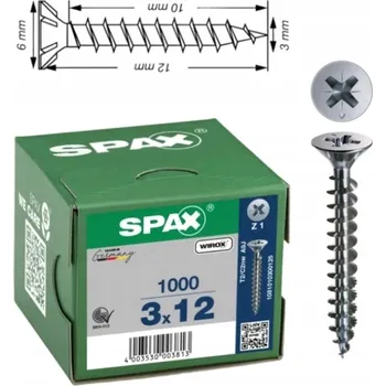 Vrták SPAX UNIVERZÁLNÍ VRUTY 3x12 PZ1 50 KUSŮ
