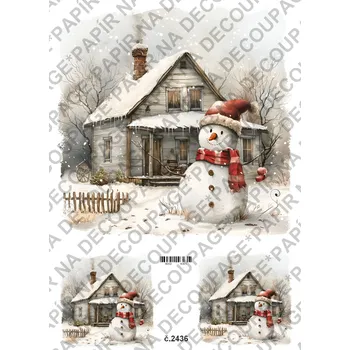 Umělecký papír Rýžový a soft papír na decoupage - Zimní stavení, sněhulák - KB2436 Materiál: Soft, Rozměr: A4