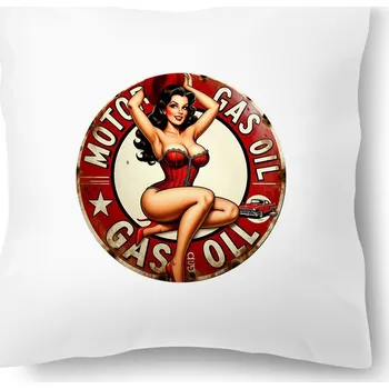 Dekorativní polštářek Polštářek s potiskem – Gas Oil Pin-up 40 × 40 cm | Od Máry