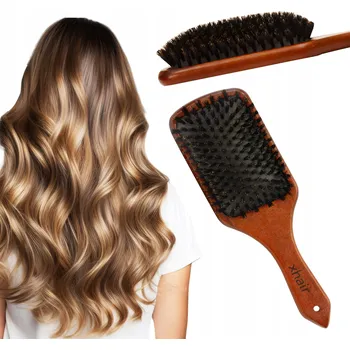 kartáč na vlasy Dřevěný kartáč na rozčesávání vlasů PŘÍRODNÍ ŠTĚTINY Z DIVOČÁKA VELKÝ PLOCHÝ