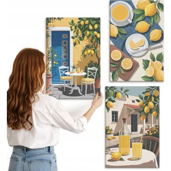 Obraz Sada obrazů na plátně, komplet Limonáda, motiv: citronové patio a slunce, 3x 40x60 cm