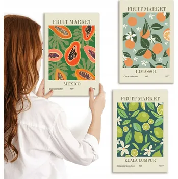 Obraz Sada nástěnných dekorací, ovocné vintage plakáty, 3 obrazy 20x30 cm