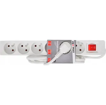 Napájecí kabel Prodlužovací Kabel lišta s přepěťovou ochranou Promax 1,4 m 6 ks zásuvek bílá