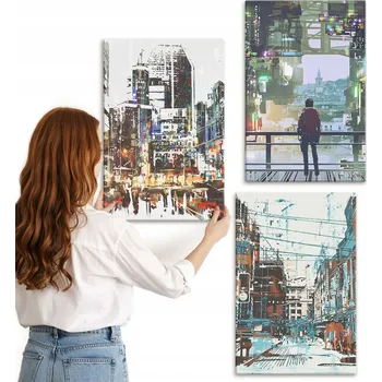 Obraz Sada obrazů Galerie Obrazů Moderní města barevné postavy 3x 40x60 cm