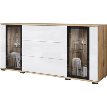 Komoda Komoda Bratex 150 x 39,5 x 69,7 cm, dub wotan / bílý lesk