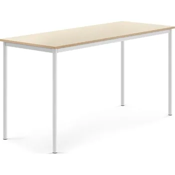 Jídelní stůl Stůl SONITUS, 1800x700x900 mm, bílé nohy, HPL deska tlumící hluk, bříza