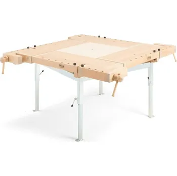 Dílenský stůl Hoblice FYRAN, pneumaticky nastavitelná výška, 1600x1600 mm, buk
