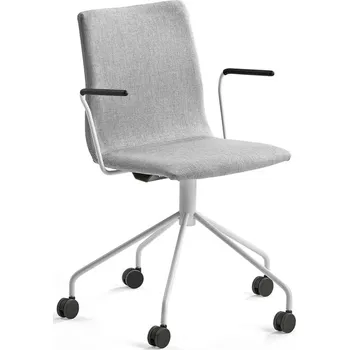 Jednací židle Konferenční židle OTTAWA, s kolečky a područkami, stříbrně šedý potah, bílá