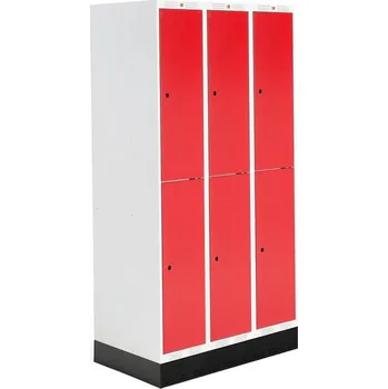 Šatní skříň Šatní skříňka ROZ, 3 sekce, 6 boxů, se soklem, 1890x900x550 mm, červená