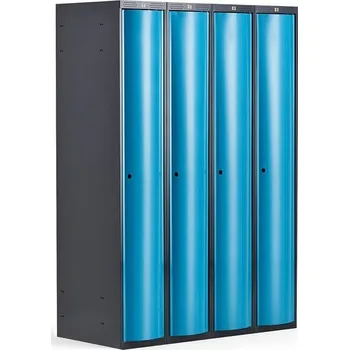 Šatní skříň Šatní skříňka CURVE, 4 sekce, oblé dveře, tmavě šedá, modré dveře