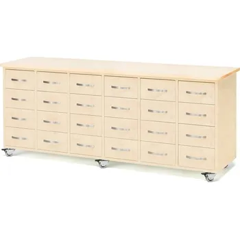 Zásuvkový kontejner Mobilní pult, obloukové úchytky, 24 zásuvek, bříza