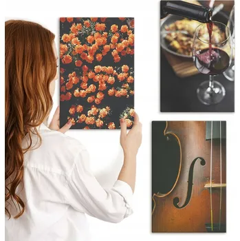 Obraz Sada obrazů do ložnice, vintage styl - květiny, víno, housle, 3x 20x30 cm