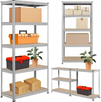Dílenský regál KOVOVÝ SKLADOVÝ REGÁL 2v1 5 POLIC 180X90X40CM 750KG GARÁŽOVÝ ZACVAKÁVACÍ
