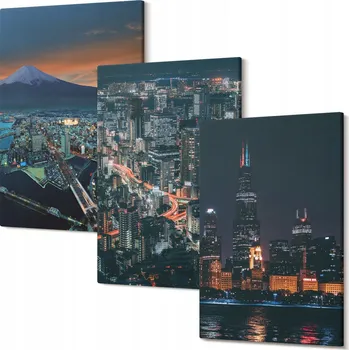 Obraz Sada nástěnných dekorací - Set obrazů Horský výhled na město v noci 30x20 cm