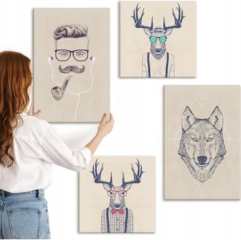 Obraz Sada nástěnných dekorací - Stylové portréty zvířat, 4 kusy