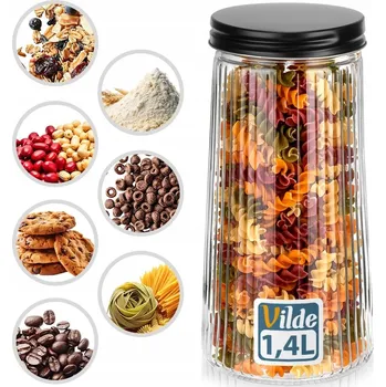 Dóza na potraviny Skleněná ČERNÁ kuchyňská dóza na potraviny, sypké produkty, vzduchotěsná 1,4L