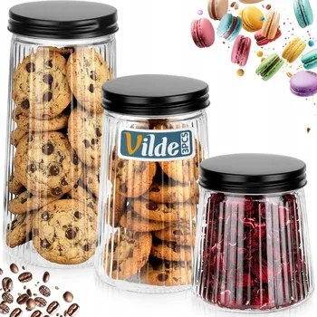 Dóza na potraviny 3x SKLENĚNÁ ČERNÁ dóza do kuchyně na potraviny, sypké produkty, vzduchotěsná