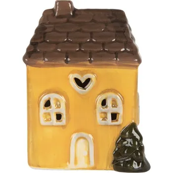 Vánoční dekorace Žlutý keramický LED domek Lamont - 7*6*10 cm